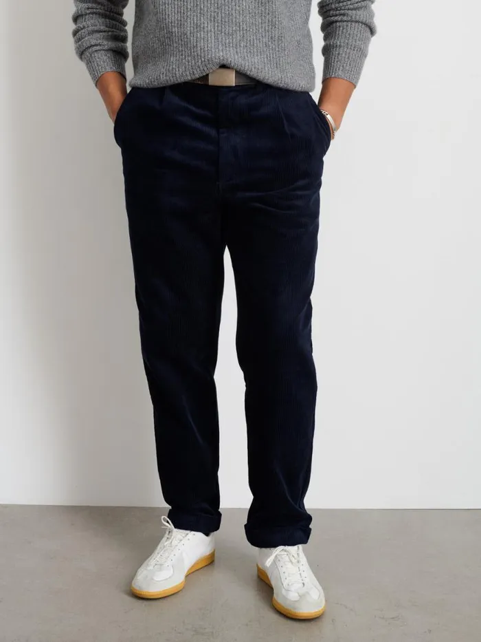 Alex Mill Standard Pleated Pant In Corduroy Dark Navy Men Suiting Blazers