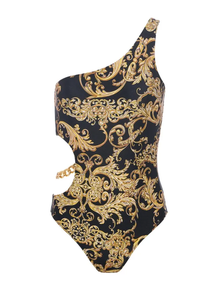 Ava Chain OnePiece Swimsuit Blackgold Barocco Swirl Women L039Agence Swimwear
