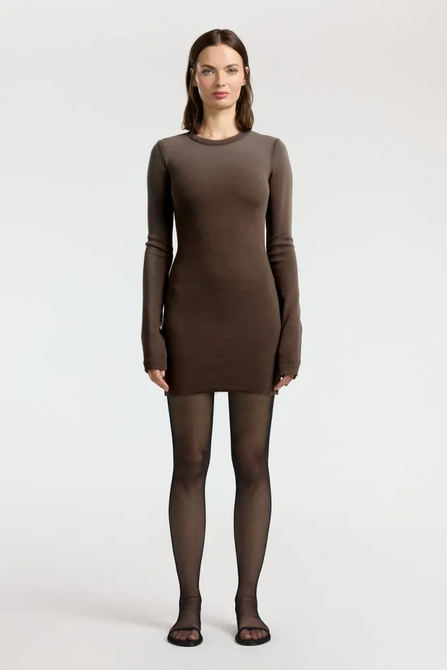 COTTON CITIZEN Verona Crewneck Mini Dress Chocolate Cast Women Dresses Skirts
