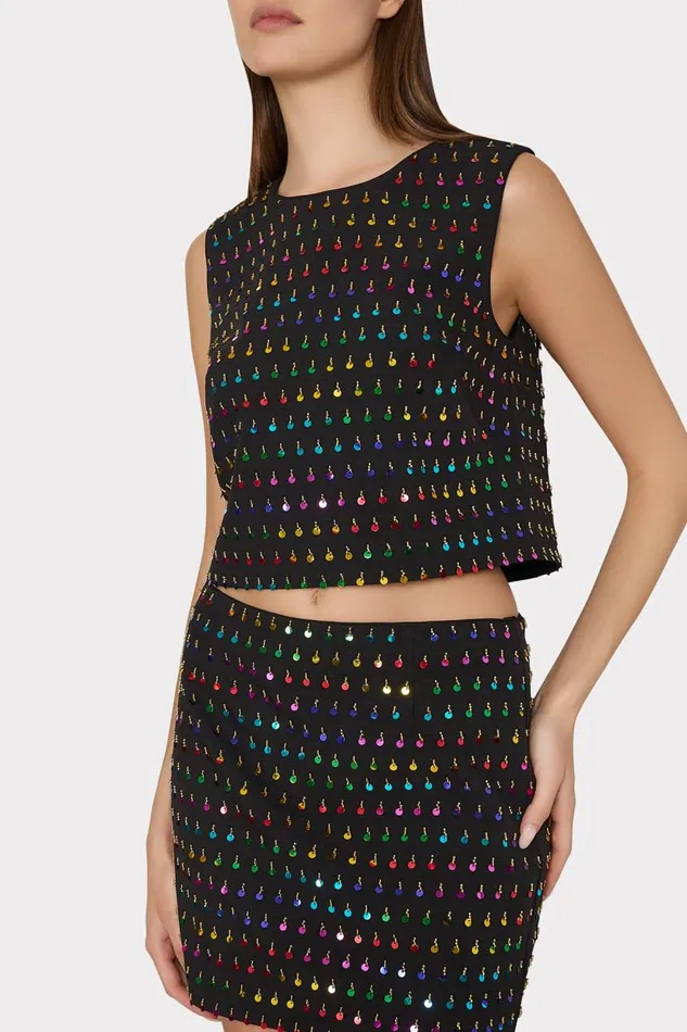 Milly Skirts Women Modern Mini Beaded Sequin Skirt Blackrainbow Milly Skirts Women Modern Mini Beaded Sequin Skirt Blackrainbow