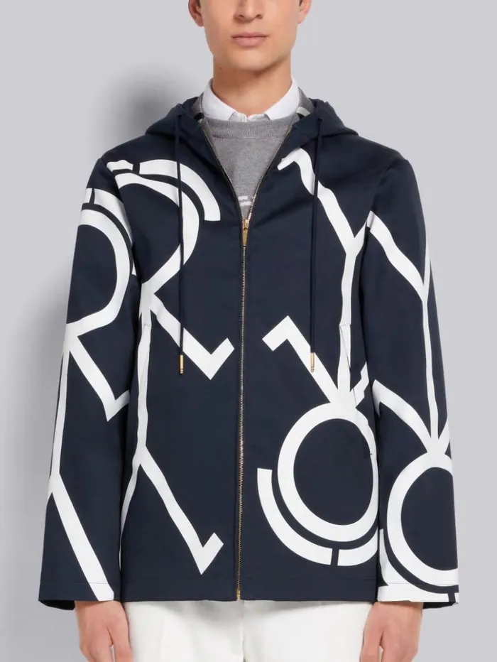 Mr Thom Framis Heat Tape 29 Cropped Hooded Enlarged Parka Navy Men Thom Browne Outerwear
