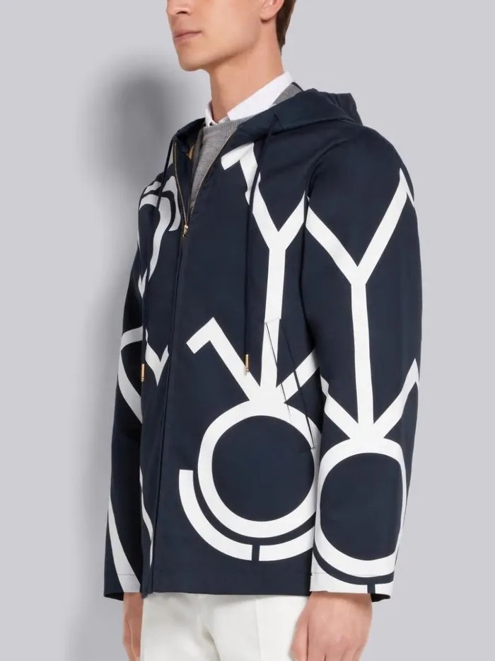 Mr Thom Framis Heat Tape 29 Cropped Hooded Enlarged Parka Navy Men Thom Browne Outerwear