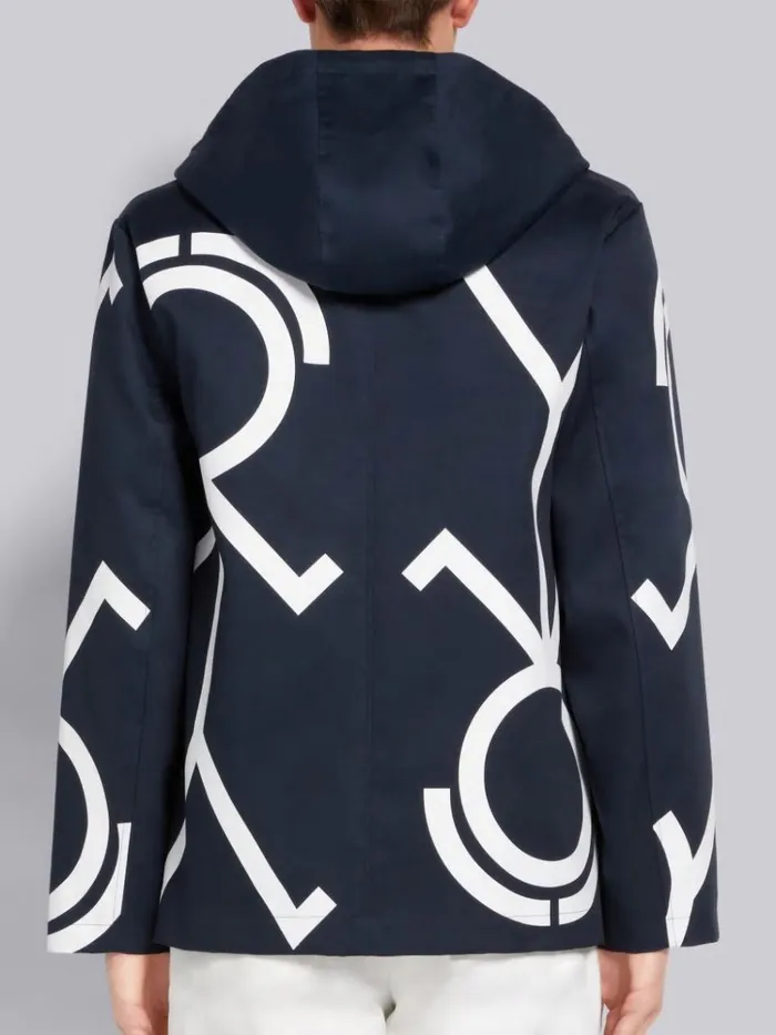 Mr Thom Framis Heat Tape 29 Cropped Hooded Enlarged Parka Navy Men Thom Browne Outerwear