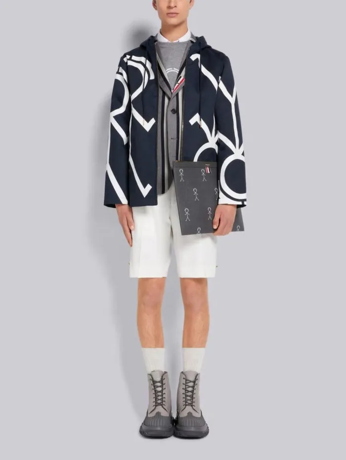 Mr Thom Framis Heat Tape 29 Cropped Hooded Enlarged Parka Navy Men Thom Browne Outerwear