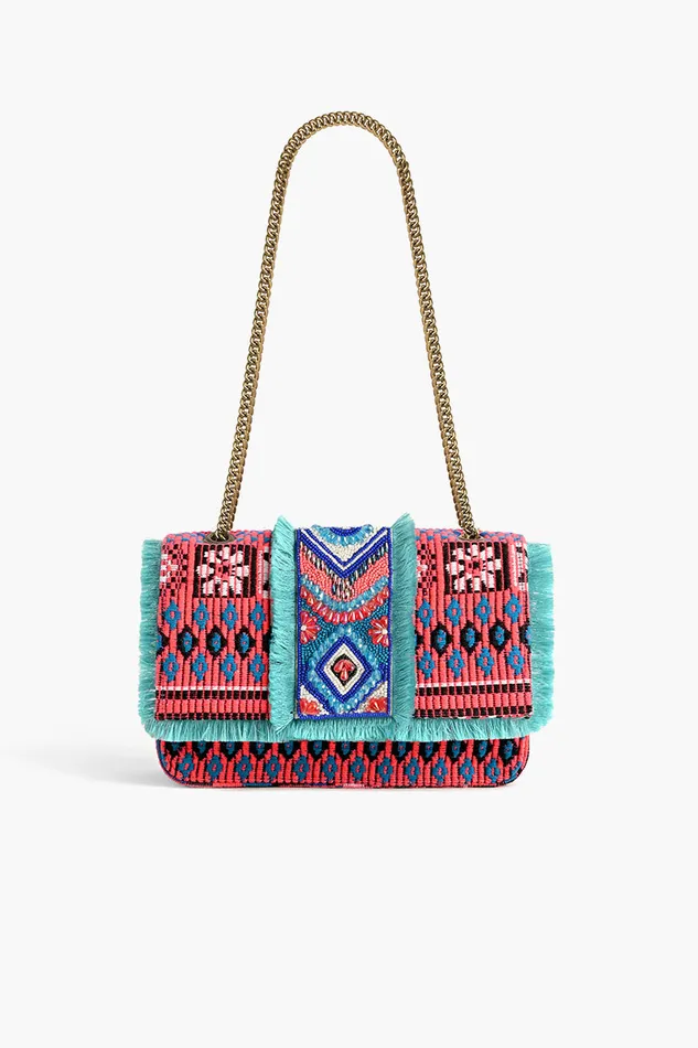 Southwest Floral Bloom Beaded Shoulder Bag