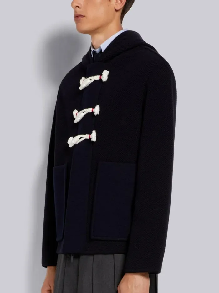 Twill Stitch Center Back Stripe Hooded Duffle Jacket Navy Men Thom Browne Outerwear