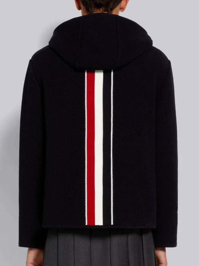 Twill Stitch Center Back Stripe Hooded Duffle Jacket Navy Men Thom Browne Outerwear