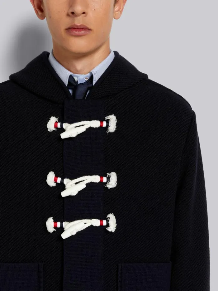 Twill Stitch Center Back Stripe Hooded Duffle Jacket Navy Men Thom Browne Outerwear
