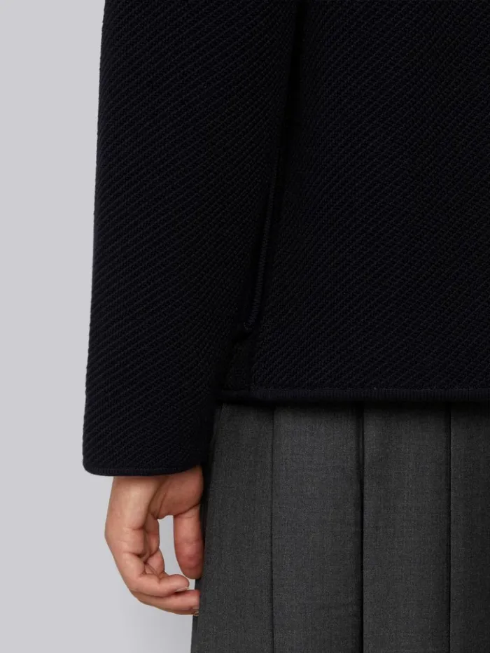 Twill Stitch Center Back Stripe Hooded Duffle Jacket Navy Men Thom Browne Outerwear