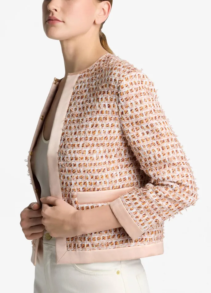 Women Jackets and Coats St John Mixed Media Jacket Blossomdark Claret Multi Women Jackets and Coats St John Mixed Media Jacket Blossomdark Claret Multi