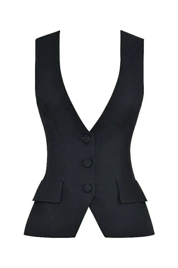 Women Juliet Black Sleeveless Tuxedo Top House Of CB Tops