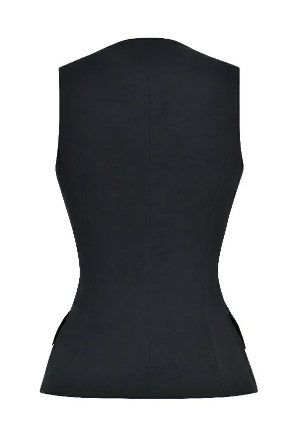 Women Juliet Black Sleeveless Tuxedo Top House Of CB Tops