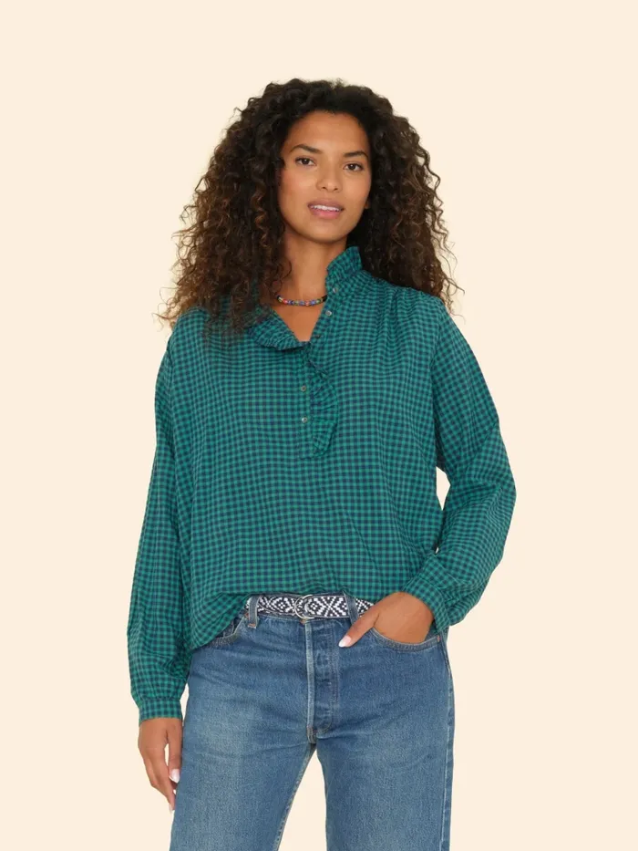 XRENA Pine Sky Caspian Plaid Top Women Tops