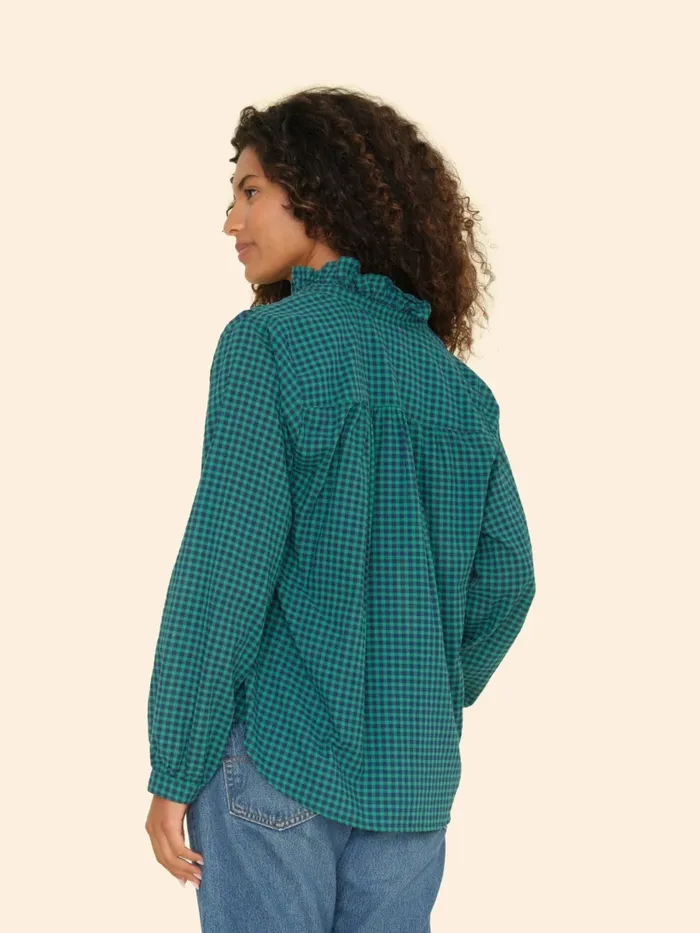 XRENA Pine Sky Caspian Plaid Top Women Tops XRENA Pine Sky Caspian Plaid Top Women Tops