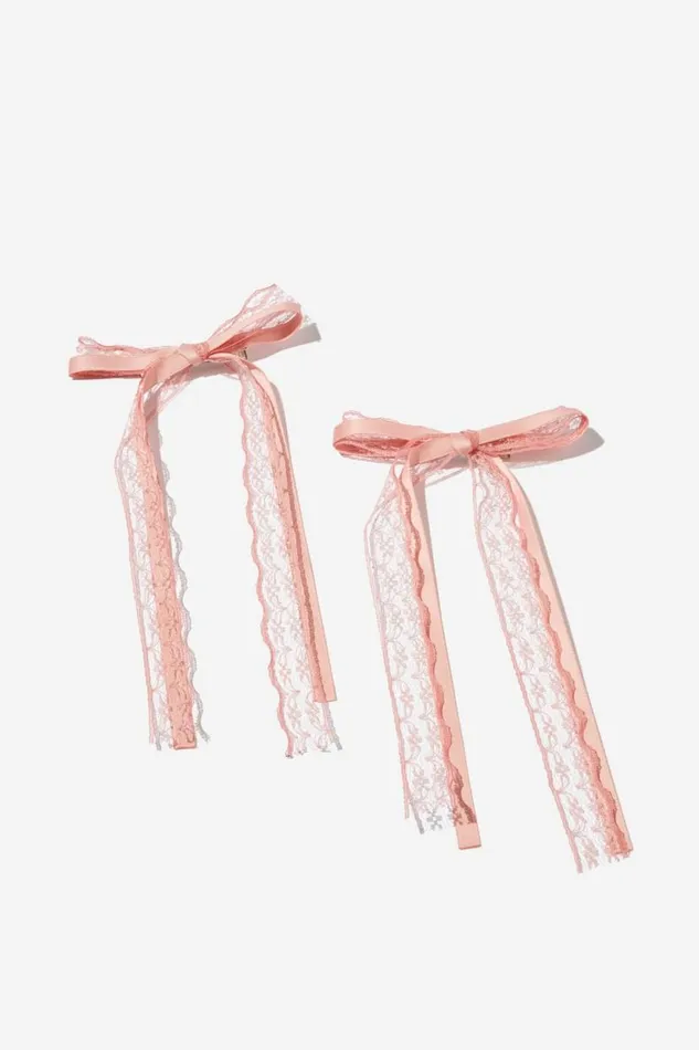 2Pk Harper Hair Bows Pink Solidlace Women Cotton On Hair Accessories