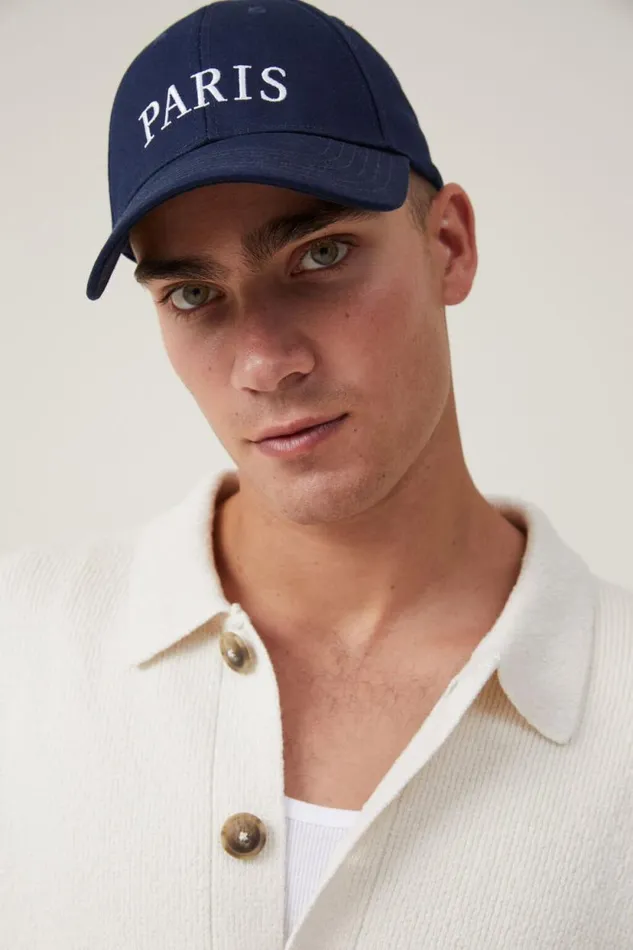 6 Panel Ball Cap Navyparis Men Cotton On Hats