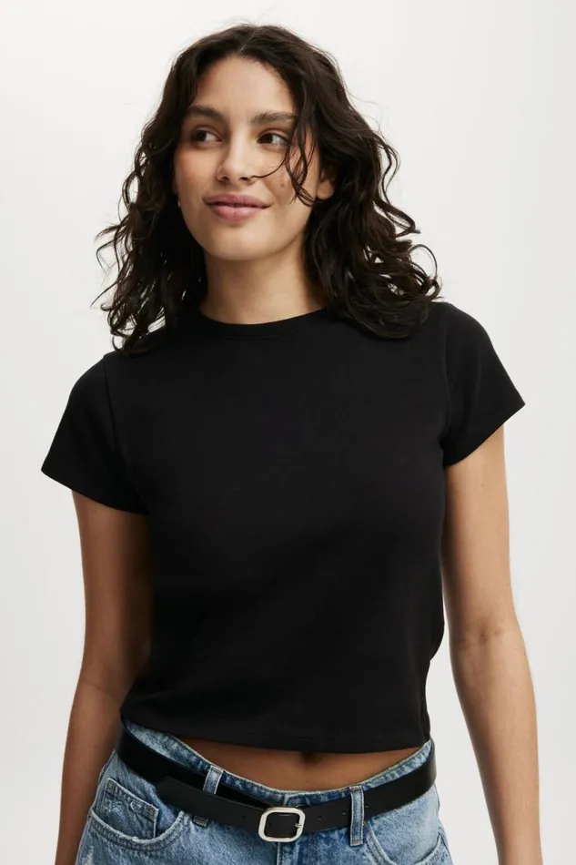 90S Baby Tee Black Women Cotton On Tops