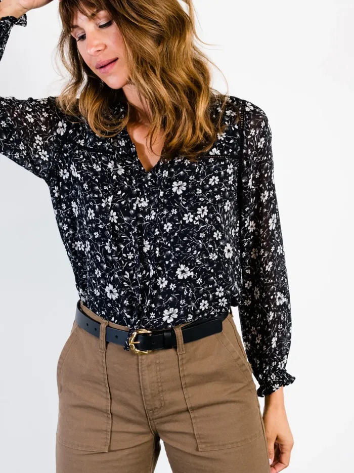Able Annette Tie Blouse BlackWhite Floral Women Tops