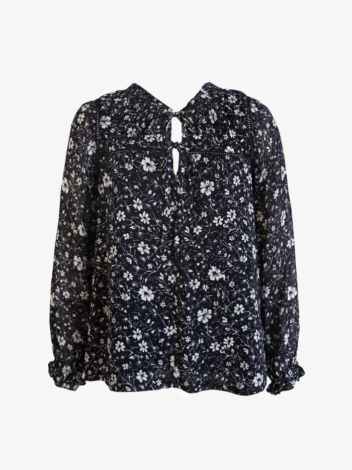 Able Annette Tie Blouse BlackWhite Floral Women Tops