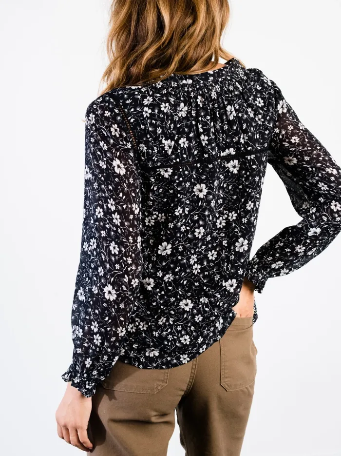 Able Annette Tie Blouse BlackWhite Floral Women Tops