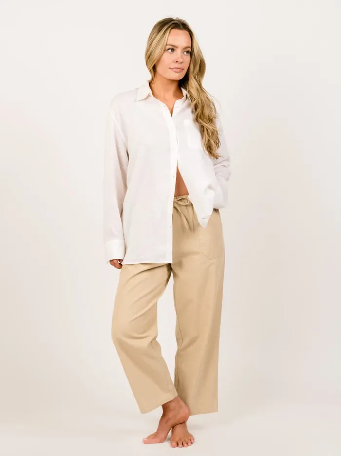 Able Tops Women Harris Oversized Linen Button Down Shirt Natural
