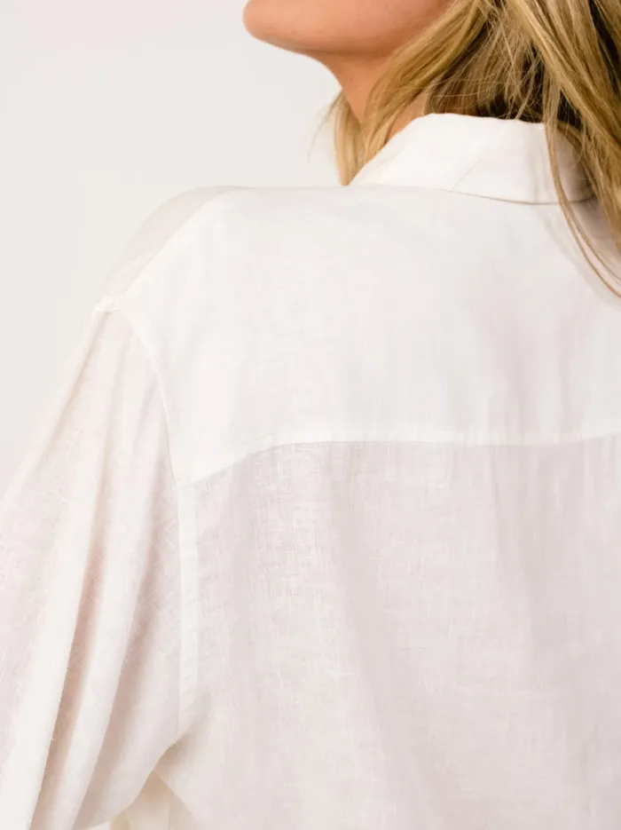 Able Tops Women Harris Oversized Linen Button Down Shirt Natural