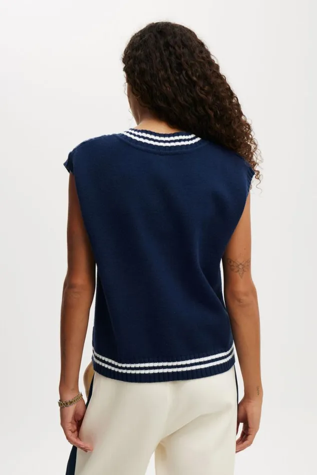 Active Knit V Neck Vest Dark Waterwhite Women Cotton On Sweats and Hoodies