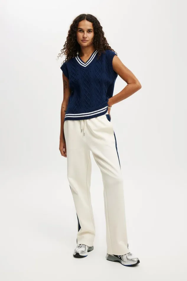 Active Knit V Neck Vest Dark Waterwhite Women Cotton On Sweats and Hoodies