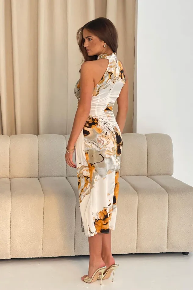 Alessia Halter Neck Midi Dress In Grey Marble Women Girl In Mind Midi Dresses