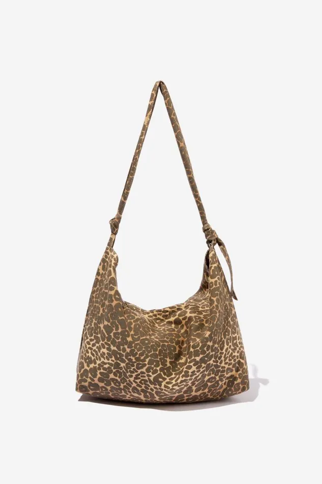 Alex Knotted Slouchy Tote Leopard Canvas Women Cotton On Bags and Belts