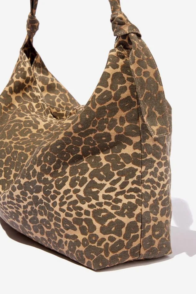 Alex Knotted Slouchy Tote Leopard Canvas Women Cotton On Bags and Belts