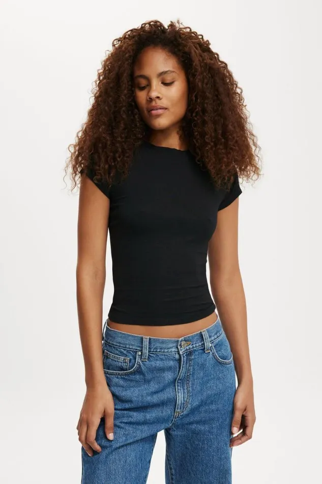 All Day Crew Tee Black Women Cotton On Tops