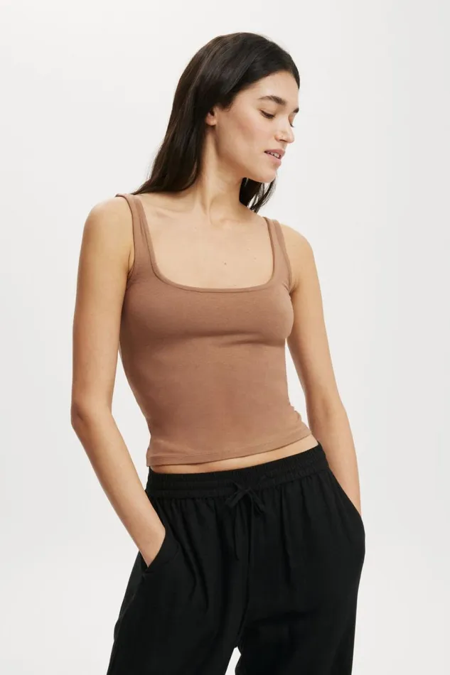 All Day Square Neck Tank Baked Clay Women Cotton On Tops