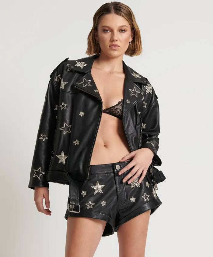ALL STAR HAND EMBELLISHED LEATHER JACKET Women One Teaspoon Jackets
