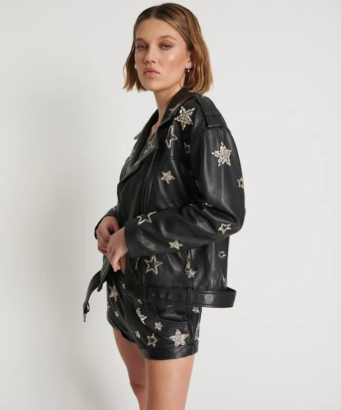 ALL STAR HAND EMBELLISHED LEATHER JACKET Women One Teaspoon Jackets ALL STAR HAND EMBELLISHED LEATHER JACKET Women One Teaspoon Jackets