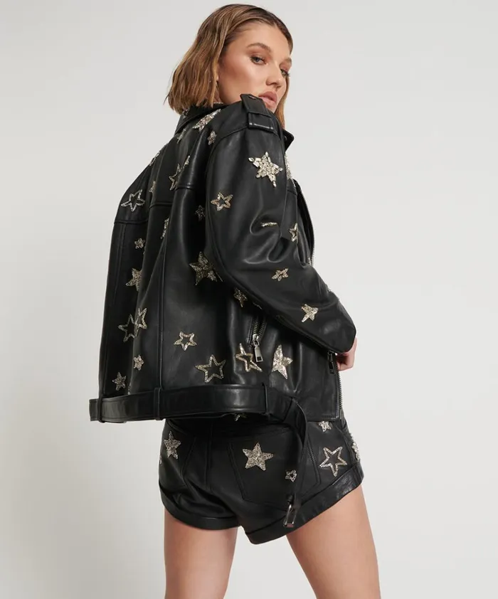 ALL STAR HAND EMBELLISHED LEATHER JACKET Women One Teaspoon Jackets ALL STAR HAND EMBELLISHED LEATHER JACKET Women One Teaspoon Jackets