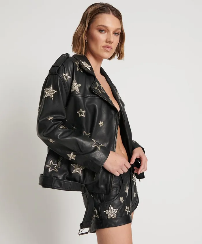ALL STAR HAND EMBELLISHED LEATHER JACKET Women One Teaspoon Jackets ALL STAR HAND EMBELLISHED LEATHER JACKET Women One Teaspoon Jackets