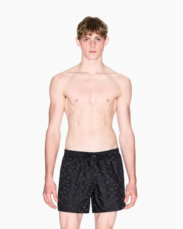 Allover Logo Patterned Boxer Swimsuit Black Men Armani Beachwear Allover Logo Patterned Boxer Swimsuit Black Men Armani Beachwear