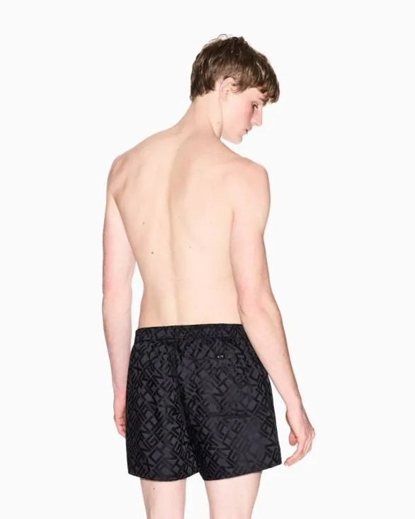 Allover Logo Patterned Boxer Swimsuit Black Men Armani Beachwear Allover Logo Patterned Boxer Swimsuit Black Men Armani Beachwear