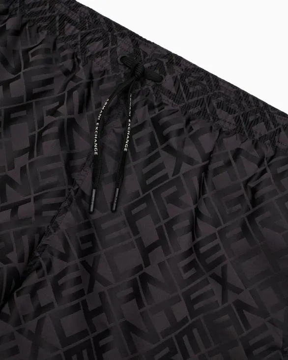 Allover Logo Patterned Boxer Swimsuit Black Men Armani Beachwear Allover Logo Patterned Boxer Swimsuit Black Men Armani Beachwear