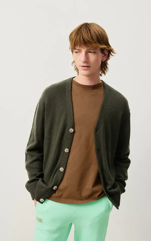 American Vintage Jumpers and Cardigans Men Cardigan Falyday Seaweed Black Melange American Vintage Jumpers and Cardigans Men Cardigan Falyday Seaweed Black Melange