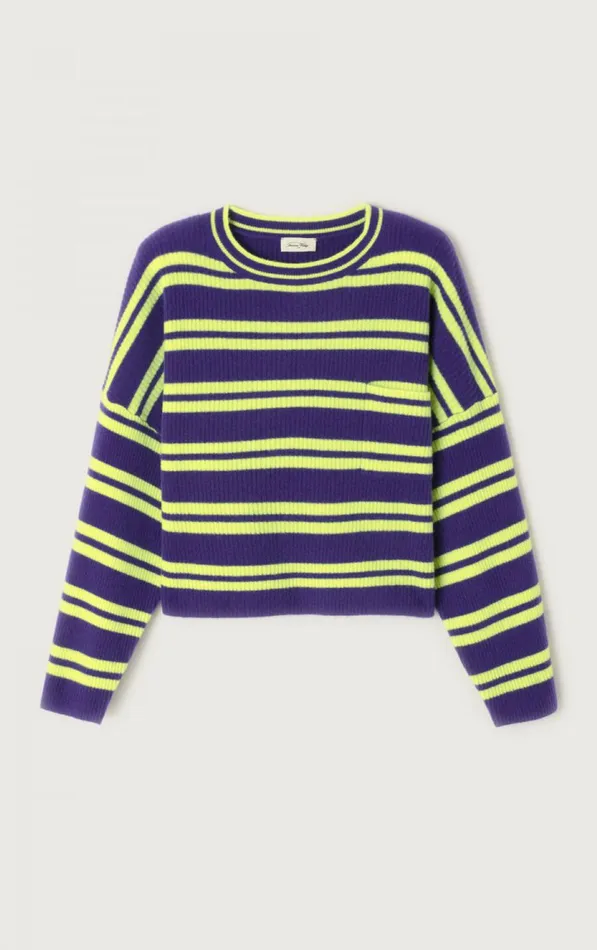 American Vintage Jumpers and Cardigans Women Jumper Raxow Purple Neon Yellow Stripes American Vintage Jumpers and Cardigans Women Jumper Raxow Purple Neon Yellow Stripes