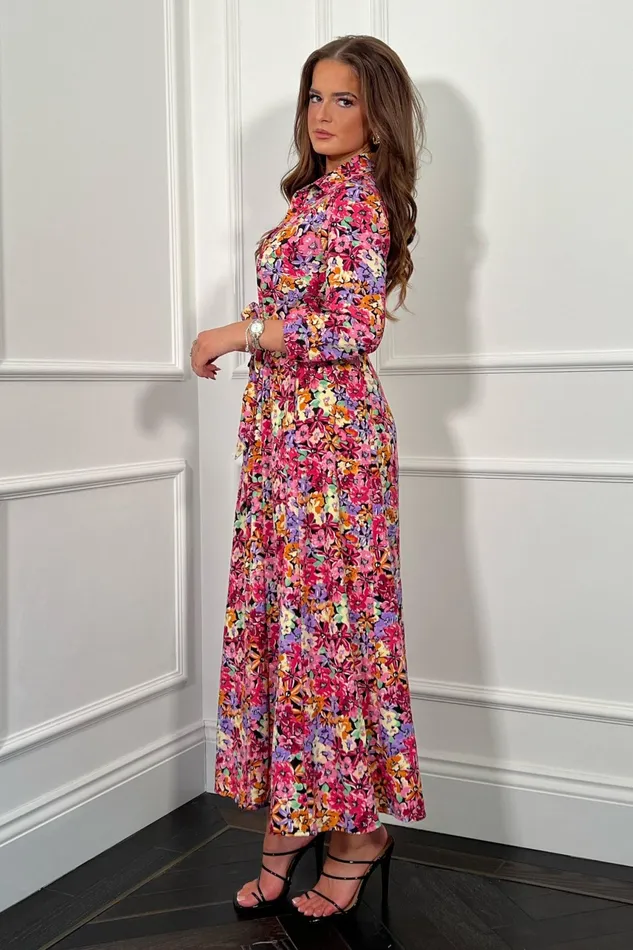 Angela Multi Floral Long Sleeve Shirt Dress Women Girl In Mind Shirt Dresses