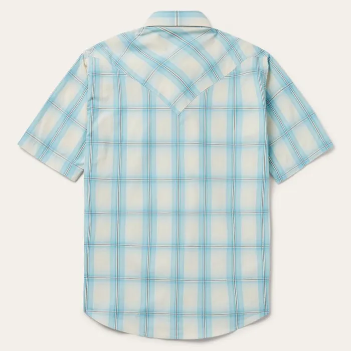 Aqua Ombre Plaid Short Sleeve Western Shirt Blue Men Stetson Classic Cut