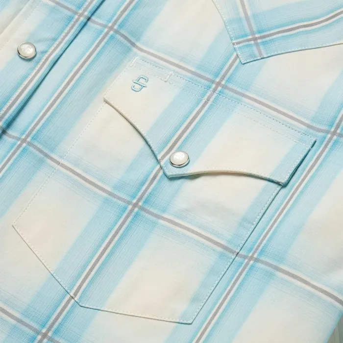 Aqua Ombre Plaid Short Sleeve Western Shirt Blue Men Stetson Classic Cut