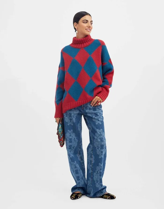 Argyle Sweater Red and Blue Women La Double J Knitwear