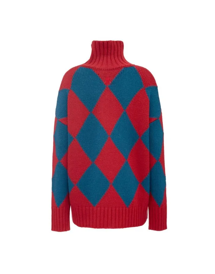 Argyle Sweater Red and Blue Women La Double J Knitwear Argyle Sweater Red and Blue Women La Double J Knitwear