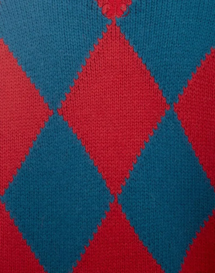 Argyle Sweater Red and Blue Women La Double J Knitwear Argyle Sweater Red and Blue Women La Double J Knitwear