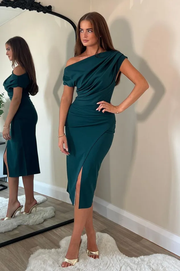 Ariana Asymmetric Midi Dress Green Women Girl In Mind Bodycon Dresses