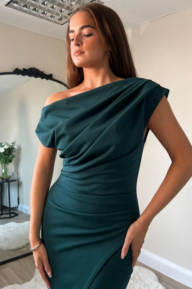 Ariana Asymmetric Midi Dress Green Women Girl In Mind Bodycon Dresses